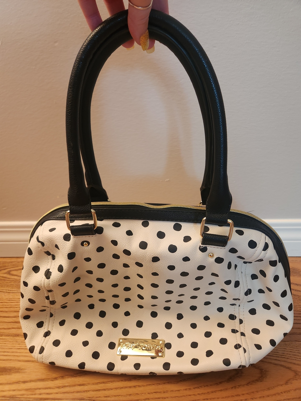 Betsey Johnson Polka Dot Satchel Bag with Black Handles